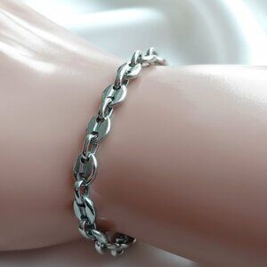 Silver Coffee Bean Link Marina Chain Bracelet Stainless Steel 9 Inches NWOT